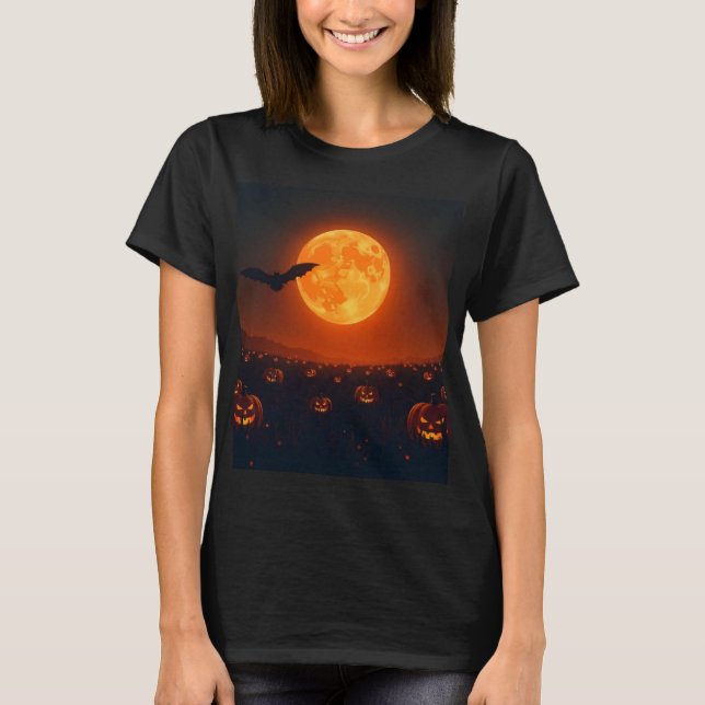 Camiseta Halloween Bat Over Fields 🌕 (Frente)