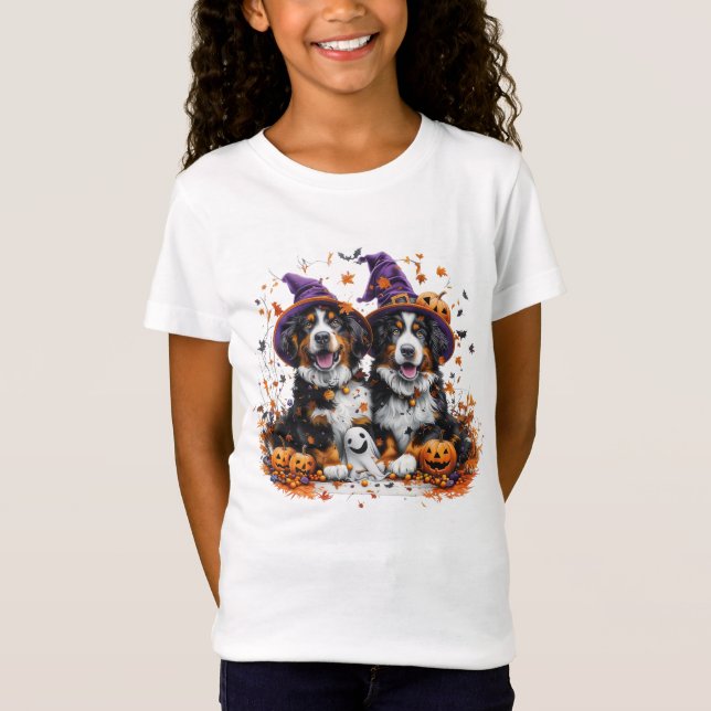 Camiseta Halloween Bernese Mountain Dogs Witch Ghost (Frente)
