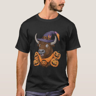 Camiseta Halloween Bison Spooky Witch Hat e Pumpkins Art