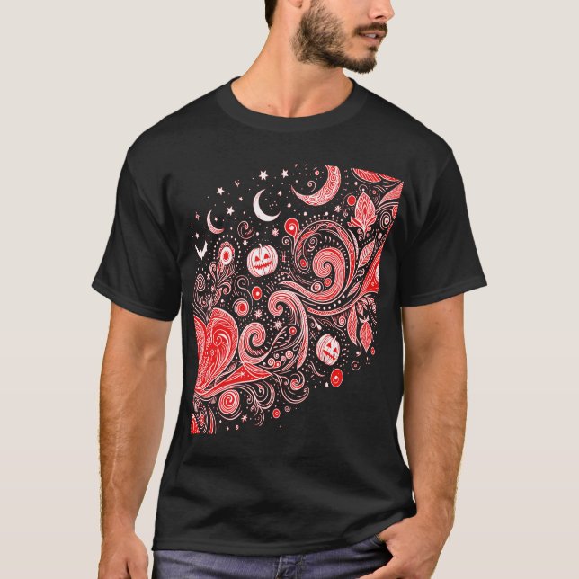 Camiseta Halloween Black and White Art with Pumpkins and My (Frente)
