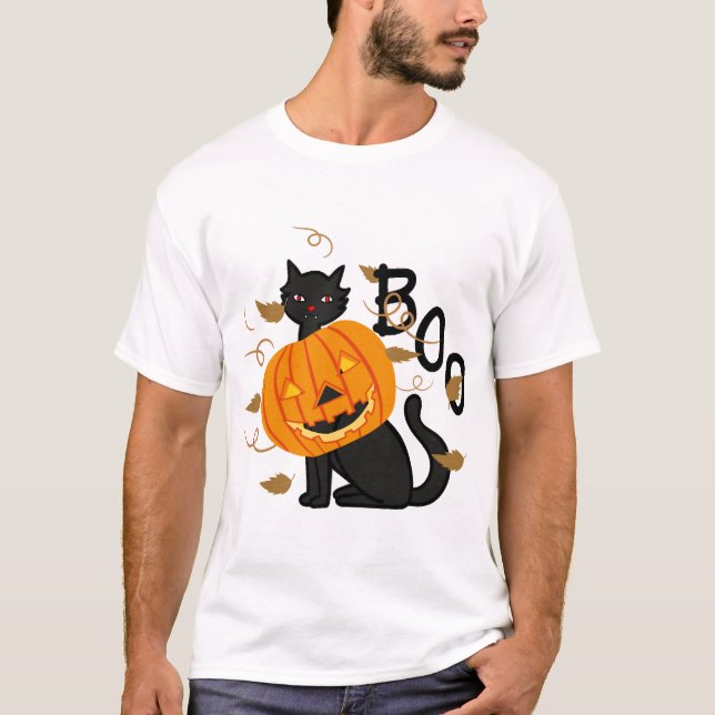 Camiseta Halloween Black cat Boo (Frente)