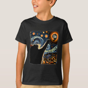 Camiseta Halloween Black Cat Comma La Starry Night Art Kama