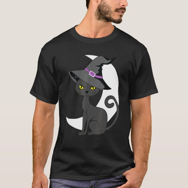 Camiseta Halloween Black Cat Costume Witume Witat Hat & Moo (Frente)