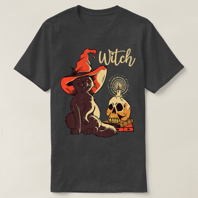 Camiseta Halloween Black Cat Costume Witume Witat Hat & Moo (Frente do Design)