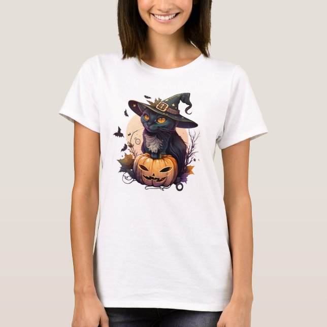 Camiseta Halloween Black Cat e Jack-o-lantern (Frente)