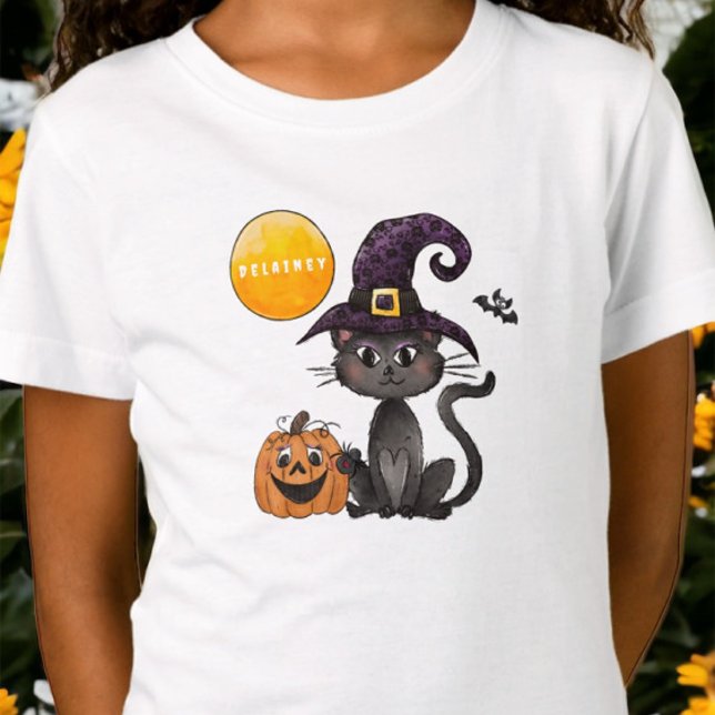 Camiseta Halloween Black Cat Pumpkin Name (Criador carregado)