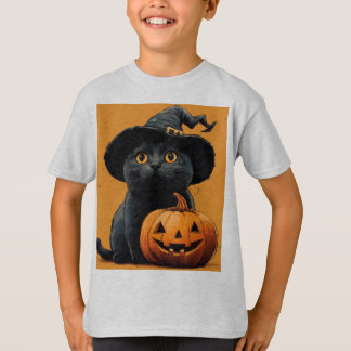 Camiseta Halloween Black Cat Pumpkin Spooky Season