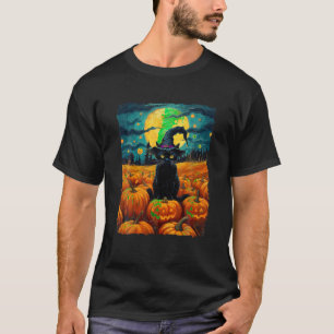 Camiseta Halloween Black Cat Van Gogh Witch Kawaii Pumpkin
