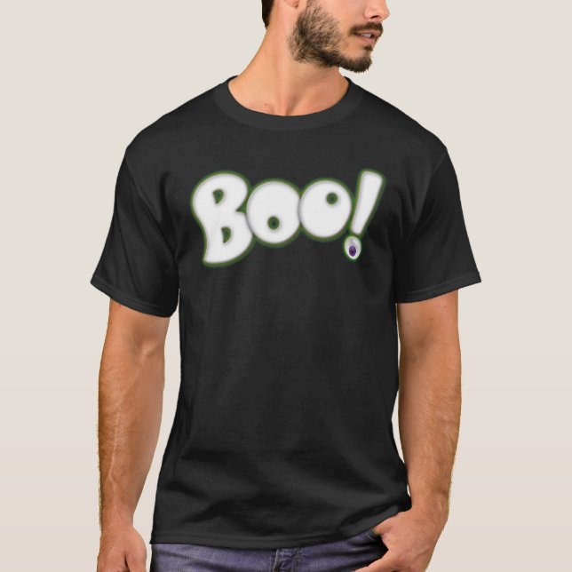 Camiseta Halloween Boo Cartoon Lettering Ghost Eyeball (Frente)