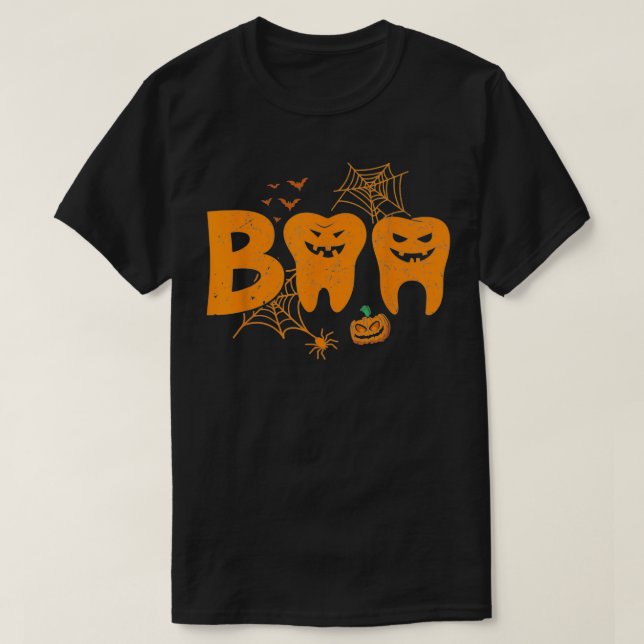 Camiseta Halloween Boo Dentist Pumpkin Costume Dental Assis (Frente do Design)