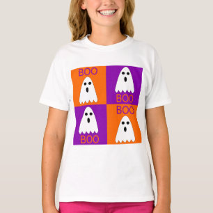 Camiseta Halloween Boo Ghost Purple e Orange Squares