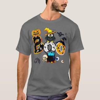 Camiseta Halloween Boo Owl With Witch Hat Spiders Boys Girl