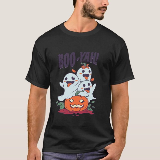 Camiseta Halloween Boo Yah Funny Ghost Jack o Lantern Pumpk (Frente)