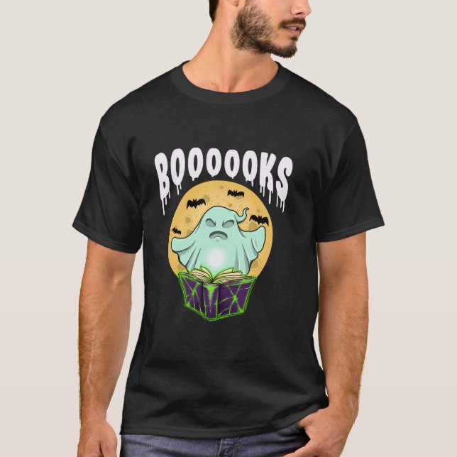 Camiseta Halloween Book Reading Moon Ghost Librarian for Bo (Frente)