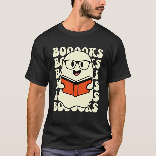 Camiseta Halloween Booooks Cute Ghost Boo Reading Books Adu (Frente)