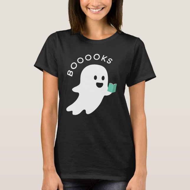 Camiseta Halloween Booooks Ghost Reading Boo Read Books Lib (Frente)