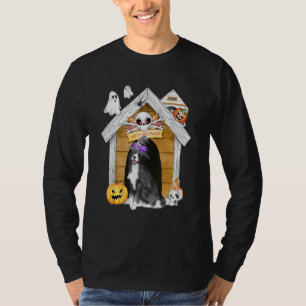 Camiseta Halloween Border Collie Dog Witch Assombrou Casa