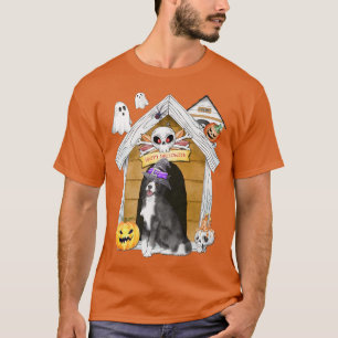 Camiseta Halloween Border Collie Dog Witch Assombrou Casa
