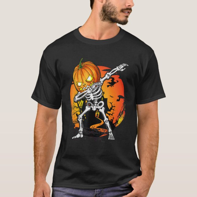 Camiseta Halloween Boys Dabbing Skeleton Scary Pumpkin Jack (Frente)