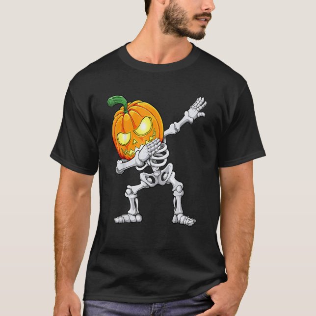 Camiseta Halloween Boys Dabbing Skeleton Scary Pumpkin Jack (Frente)