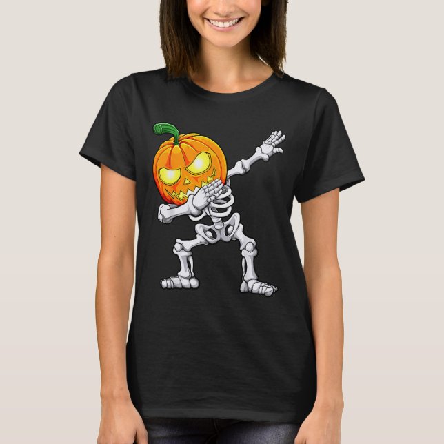 Camiseta Halloween Boys Dabbing Skeleton Y Pumpkin Jack O L (Frente)