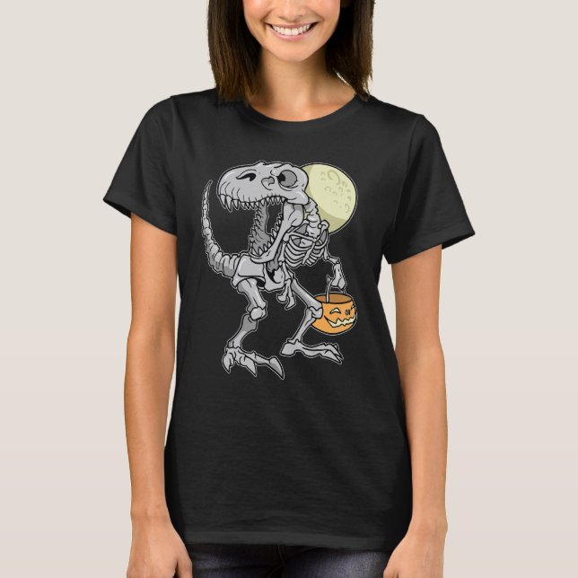 Camiseta Halloween Boys Dinosaur Skeleton rex Scary Pumpkin (Frente)
