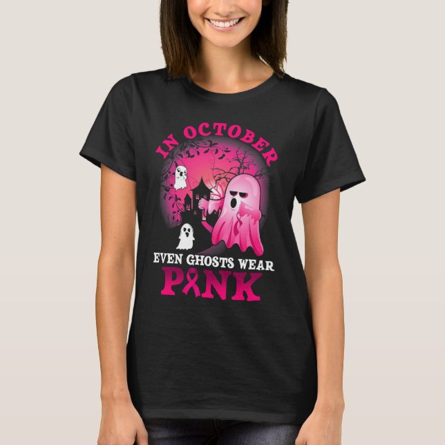 Camiseta halloween breast cancer pink ghost T-Shirt (Frente)