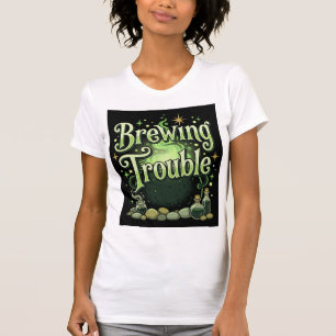 Camiseta Halloween Brewing Trouble Bruxa Caldeirão Poção De