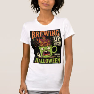 Camiseta Halloween Brewing Up Spooky Tratamentos Caneca Ass