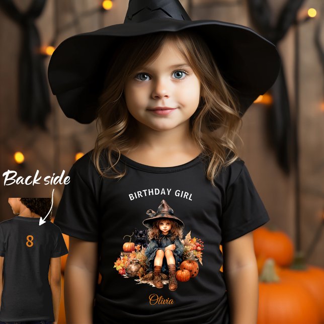 Camiseta Halloween Bruxa Aniversário Menina Nome T-Shirt Ne (Halloween Witch Birthday Girl Name Black T-Shirt)