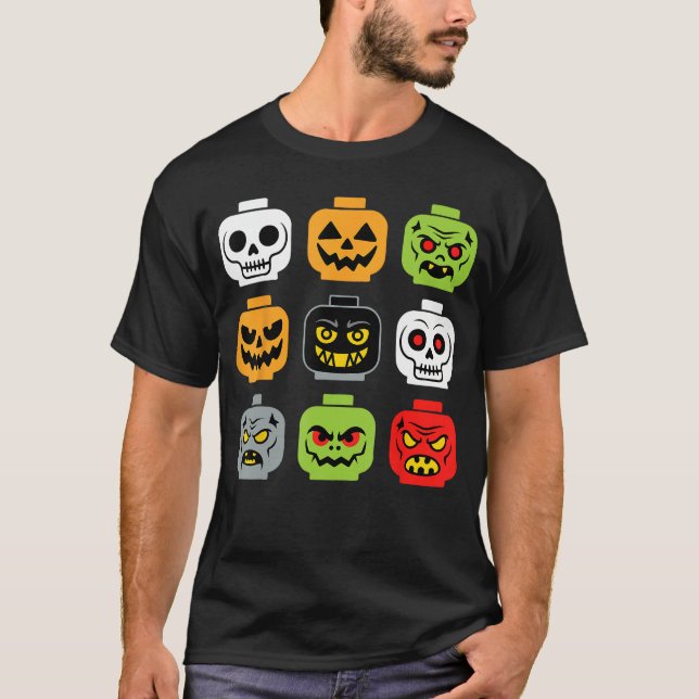 Camiseta Halloween Building Brick Head Adult Men Youth Boy  (Frente)