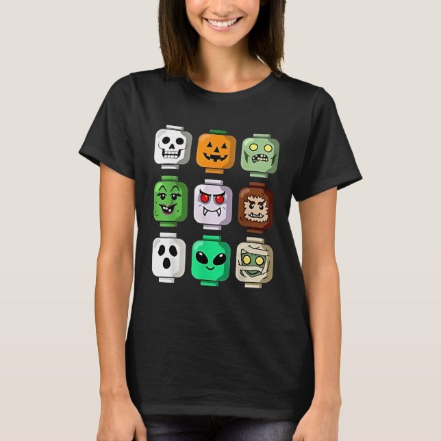 Camiseta Halloween Building Brick Head Pumpkin Ghost Zombie (Frente)