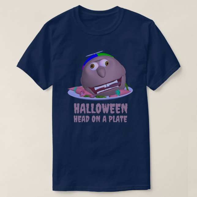 Camiseta Halloween Cabeça em um Prato com texto Jo (Frente do Design)