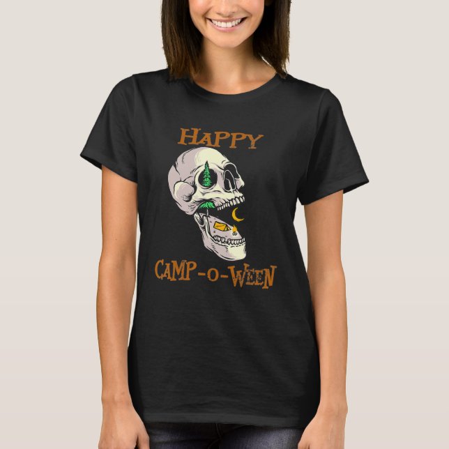 Camiseta Halloween Camping Skull Camper Camp Outdoors Skele (Frente)