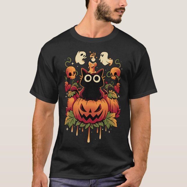 Camiseta Halloween Candle Trick - Autumn Cat (Frente)
