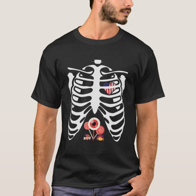 Camiseta Halloween Candy Ribcage X Skeleton USA Pullove (Frente)