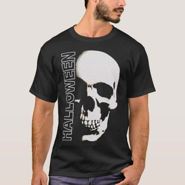 Camiseta Halloween - cara assustadora do crânio do esquelet (Frente)