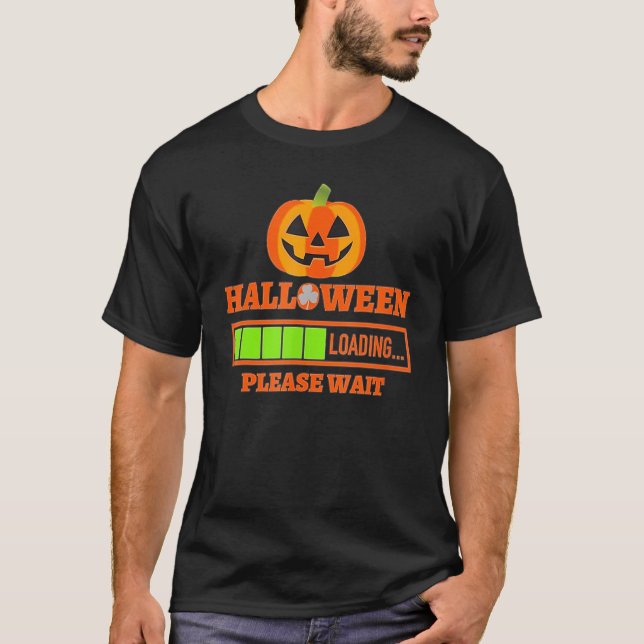 Camiseta Halloween Carregando, Aguarde Abóbora (Frente)