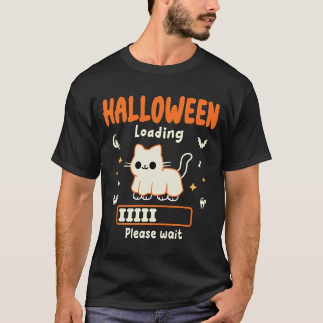 Camiseta Halloween Carregando, Por Favor, Espere Um Gato Ne (Frente)
