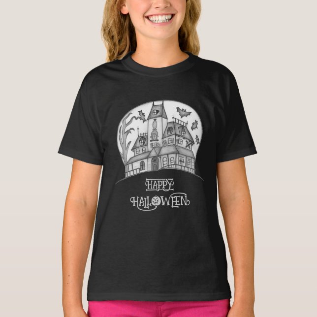 Camiseta Halloween, Casa Assombrada e Morcegos (Frente)