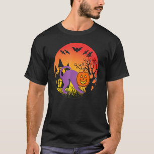 Camiseta Halloween Cat Assombrada Morcegos de Bruxas
