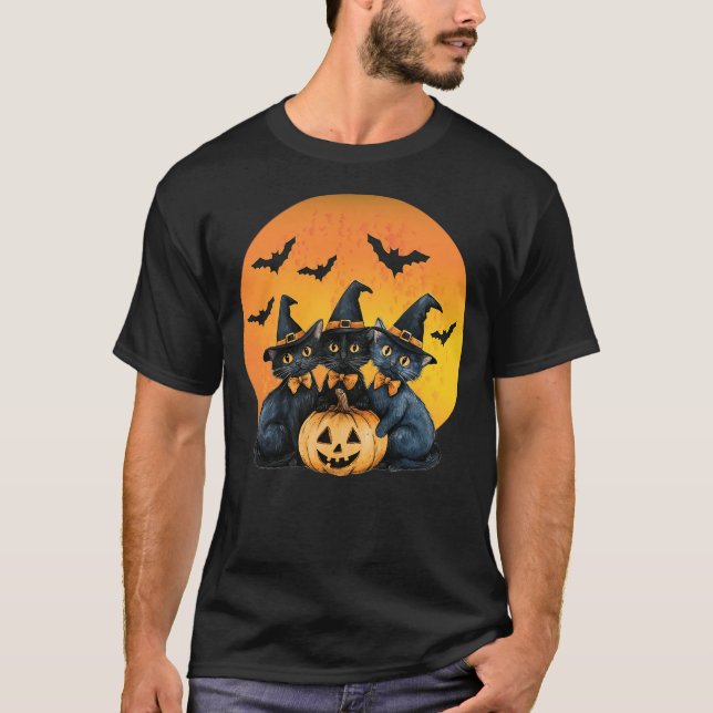Camiseta Halloween Cat Black Cat Halloween Scary Cat Angry  (Frente)
