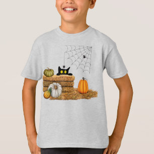 Camiseta Halloween Cat e aranha