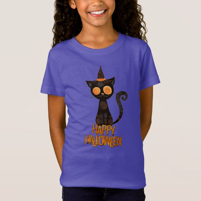 Camiseta Halloween/cat//fall/whimsical (Frente)