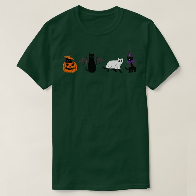 Camiseta Halloween Cat Ghost Cat Witch Bats Funny Black Cat (Frente do Design)