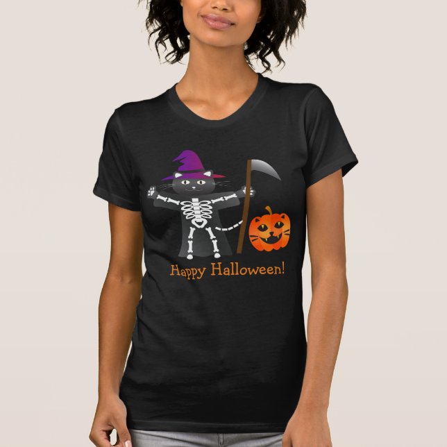 Camiseta Halloween Cat Grim Reaper (Frente)