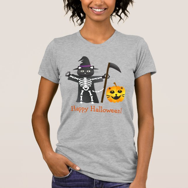 Camiseta Halloween Cat Grim Reaper (Frente)