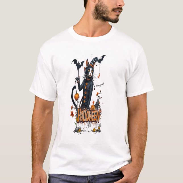 Camiseta halloween cat horror art graffiti (Frente)