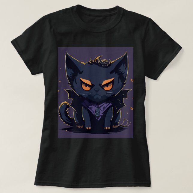 Camiseta Halloween Cat Meow (Frente do Design)