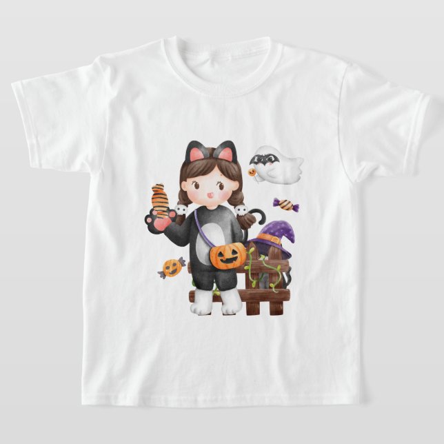 Camiseta Halloween Cat Pumpkin Girl boo (Postura )